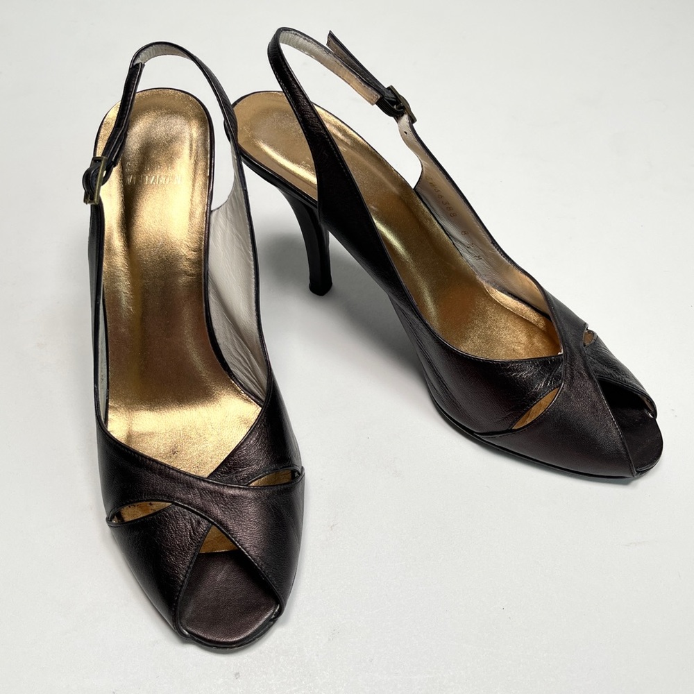 Stuart Weizman Open Toe Sling Back Heel Leather S… - image 3